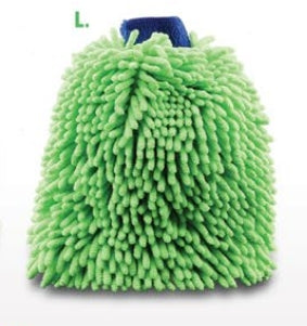 Microfiber Chenille Wash Mitt Green w/blue cuff